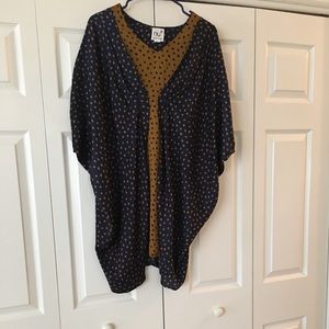 Dark blue and gold polka-dot dress/blouse